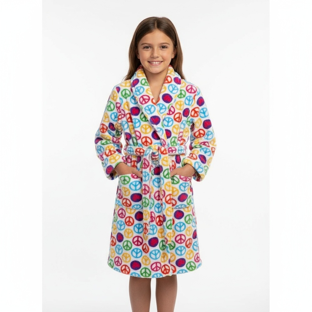 Aeropostale Rainbow Peace Sign Bathrobe Girls Small Medium Soft Cozy Plush Pool